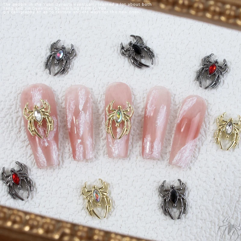 10pcs Alloy Spider Decoration Nail Charms Colorful Gem Crystal Glass Rhinestone Nail Jewelry Parts Nail Art Accessories 10*14mm