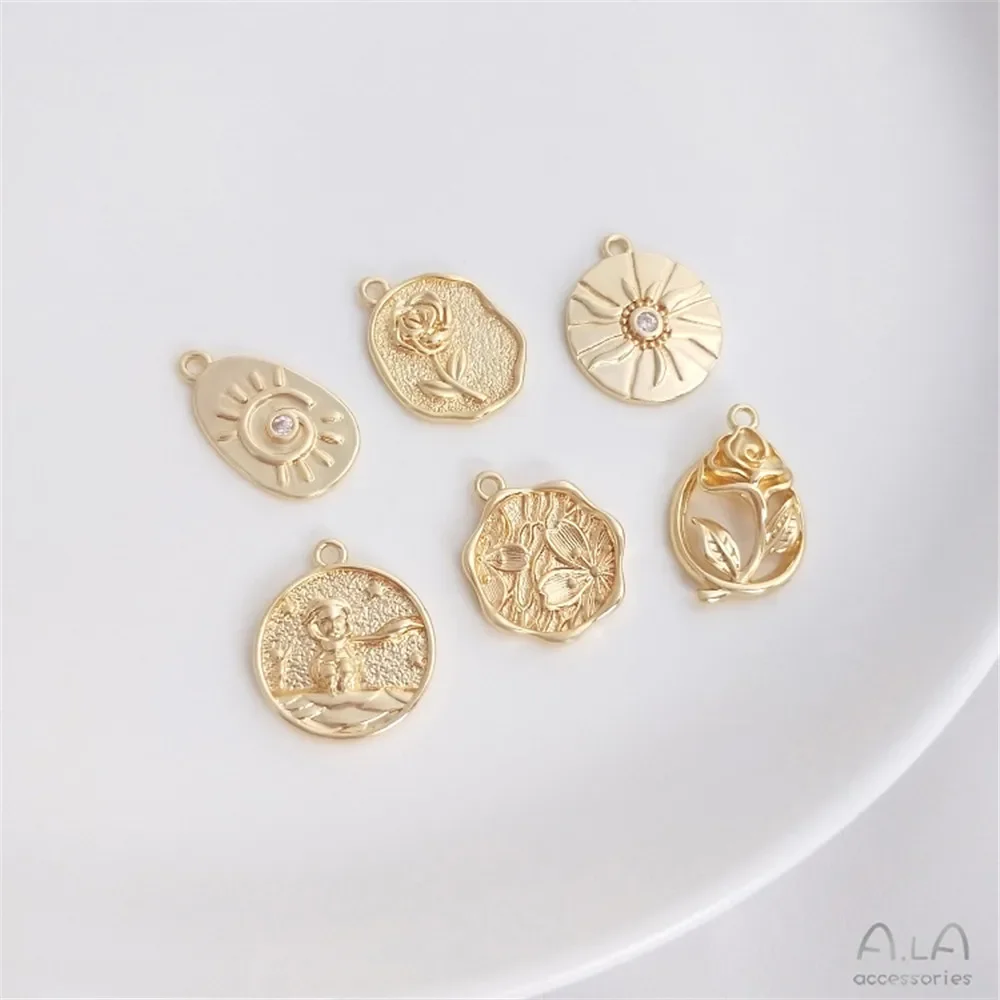 14K gold rose cherry blossom Sun Prince round brand pendant DIY necklace bracelet pendant decoration pendant