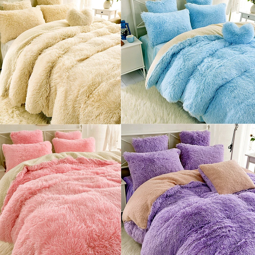 High-end Luxury Mink Velvet  Duvet Cover Thickened Warm Lamb Wool Plush Quilt 2 PCS Pillow Case Winter Bedding Girl Bed Decor