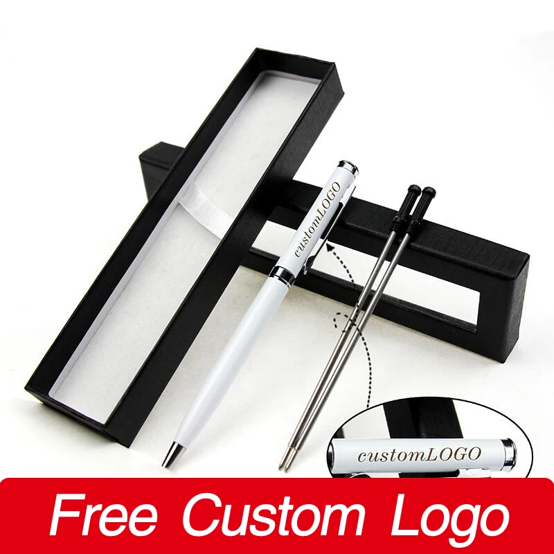 1 Set Simple Metal Ballpoint Pen Gift Box Set Laser Customized LOGO Advertising Gift Pen Student Writing Pens Office Stationery