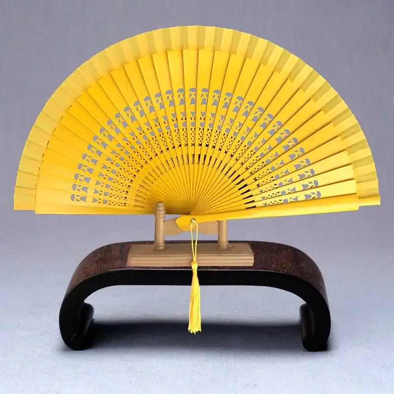 Solid gold folding fan dance fan with smooth opening and closing double-sided fan qipao runway show stage performance