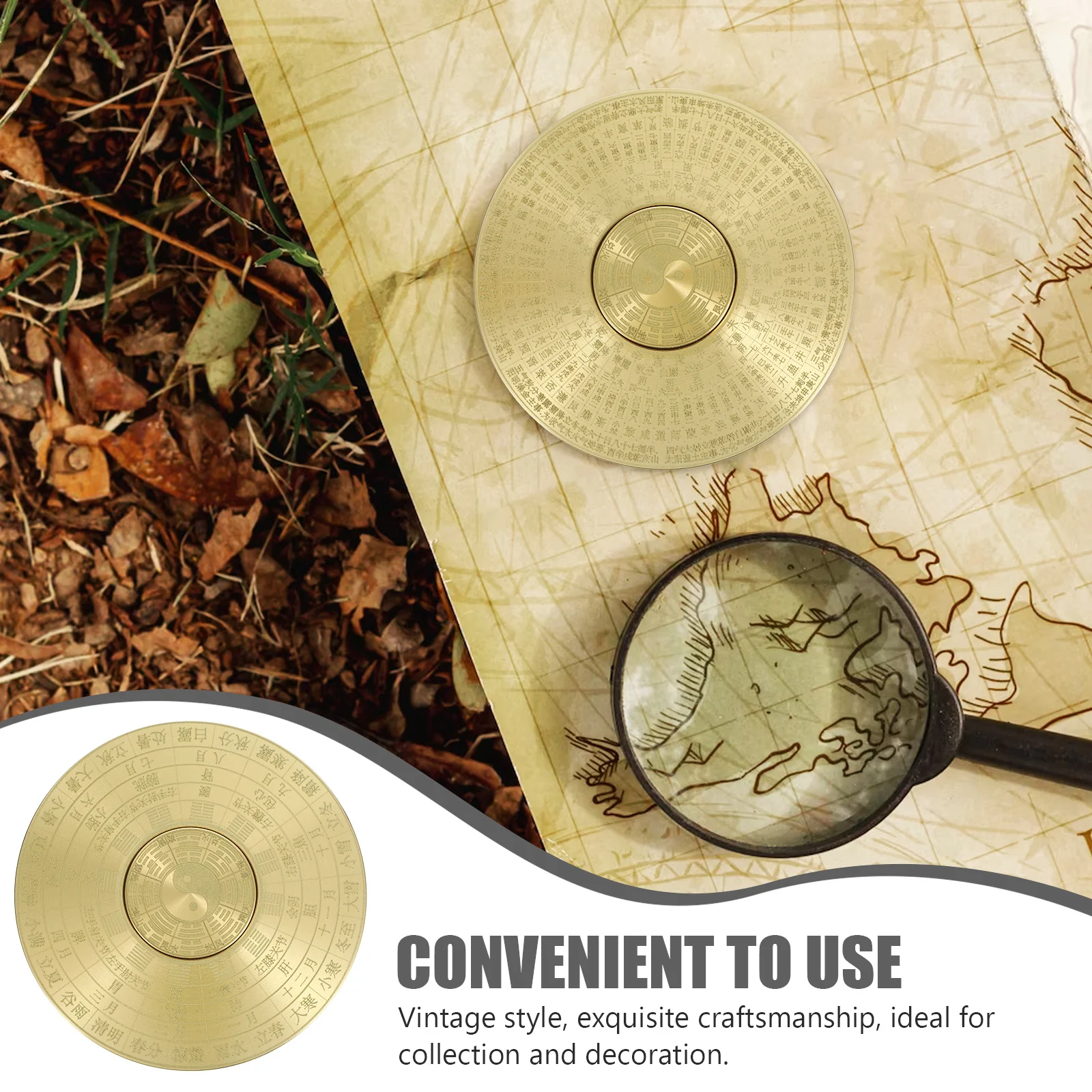 

Retro Compass Decorative Nautical Double Sided Classical Brass Delicate Traditional Chinese