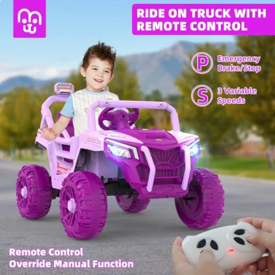 Miniature Motors 12V Ride-On Truck Car Remote Control Electric Off-Road UTV For Toddlers With USB Music And Suspension System S