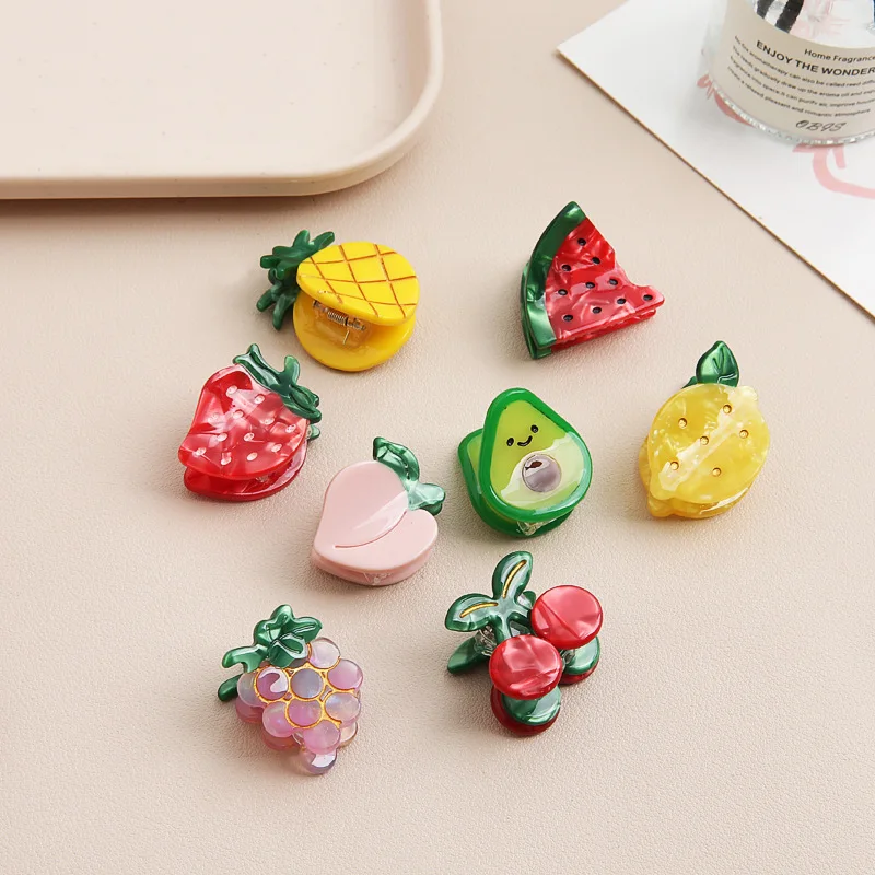 Accesorios para el cabello para mujer, 2 uds., fruta de simulación, fresa, cereza, garras pequeñas, medio soporte para cola de caballo, Mini tocado para niña