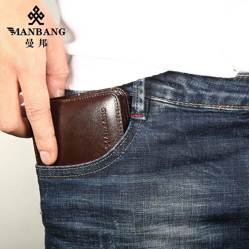 Billeteras de negocios para hombre, cartera corta de cuero genuino de vaca, monederos de efectivo reales, carteras informales de mano para niño, nueva moda 2024