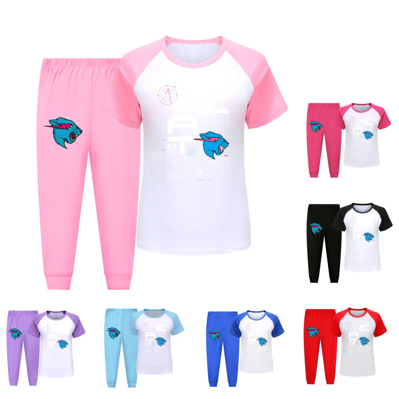 

Tiger Head Kids Cartoon Pyjamas Baby Girls 2024 Summer Short Sleeve T Shirt Pants 2pcs Sets Teenager Boys Sleepwear 3758