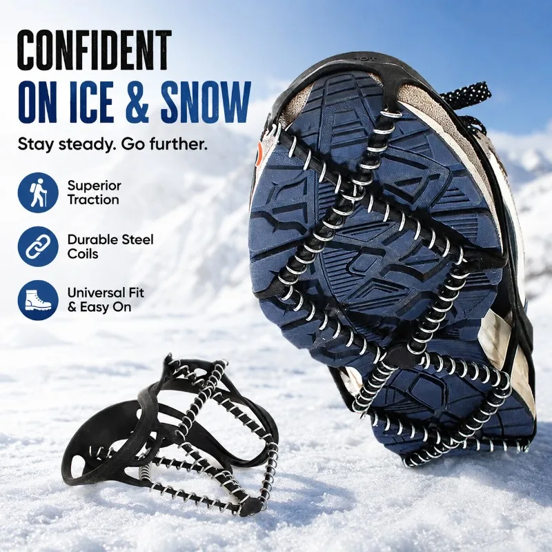 2pcs Ice Grips for Shoes, Non-Slip Snow Traction Cleats, 1.2mm Steel Coils for Hiking, Camping, Walking, Ice Fishing 2pcs