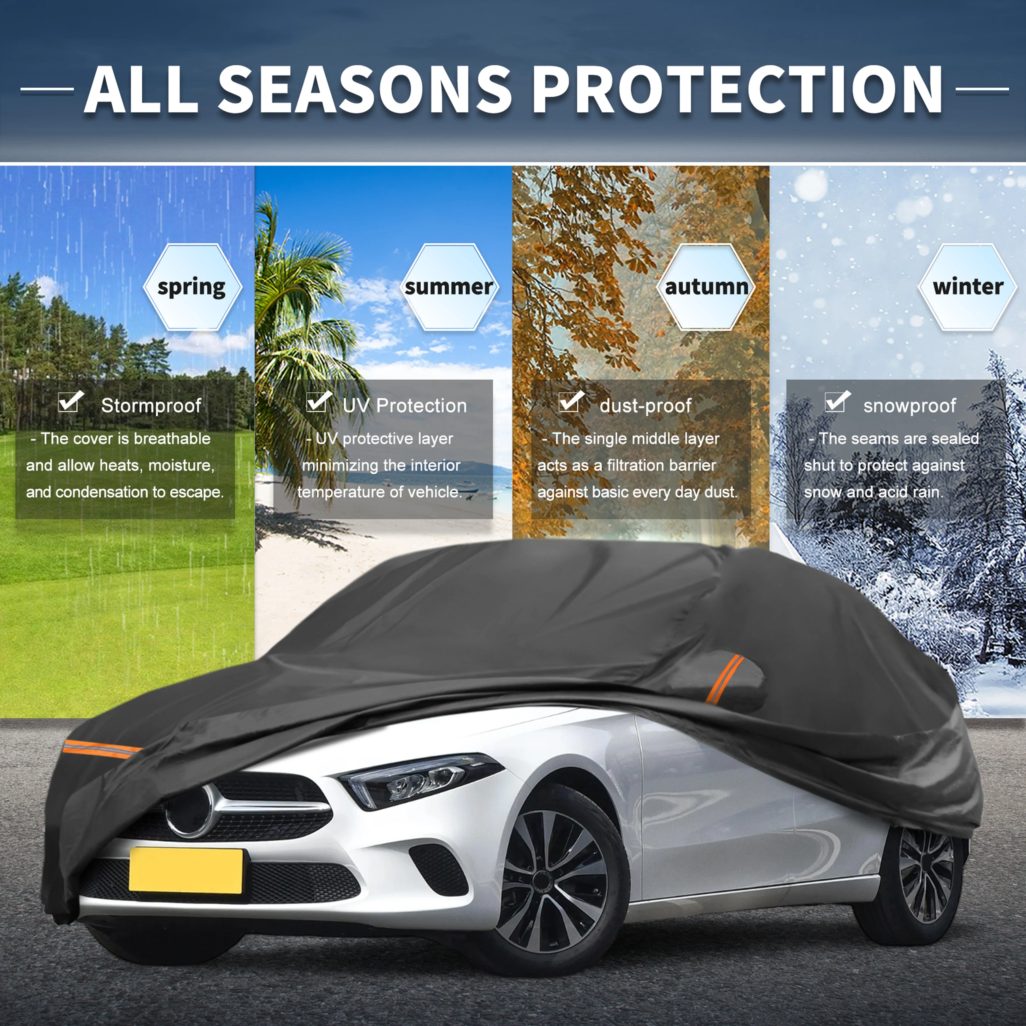 UXCELL Car Cover for Mercedes-Benz A-Klasse 2018-2024 415x180x130cm Anti-scratch Waterproof PEVA Exterior Car Accessories