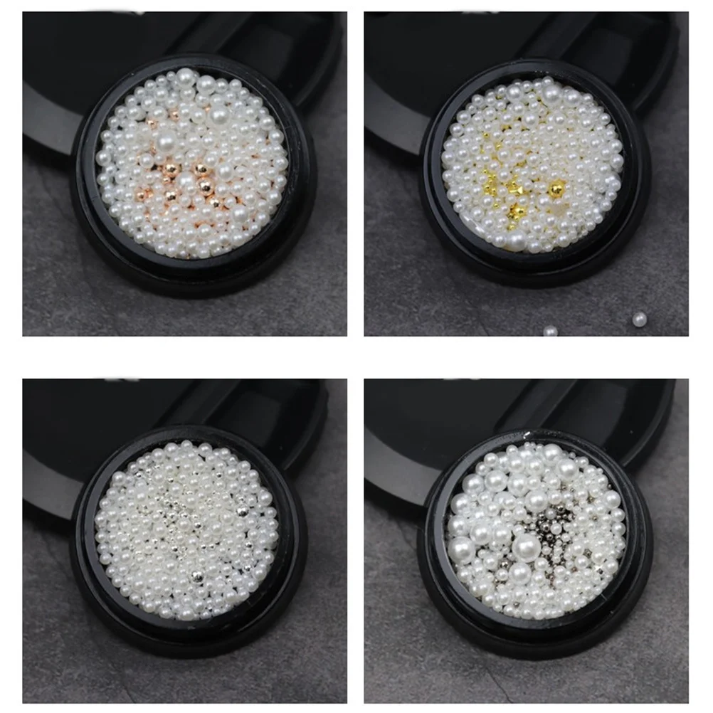 4 stuks Nail Art Kralen Parel Set DIY Decoraties Rose Goud Goud Zilver Zwart Multifunctionele Accessoires Nail Art Materiaal Kit
