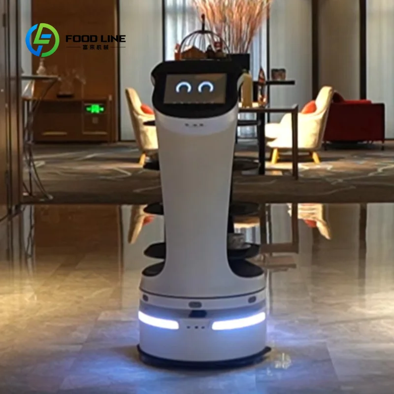 Customized Autonomous Navigation Serving Robot with 4-Layer Tray Food Delivery Robot for Restaurant Hotel Hospital