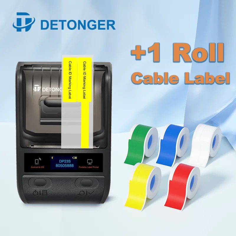 DETONGER DP23 58mm Portable Smart Thermal Printer for Cable Label Maker BT Barcode QR Code Sticker Cable Tag Printer