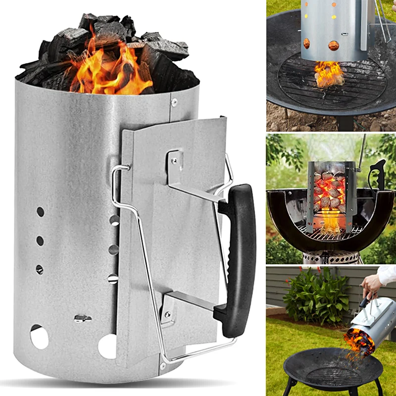 

Charcoal Chimney Starter Stainless Steel BBQ Fire Starter Grill Tool Camping Outdoor Barbecue Coal Igniter Cooking Accessory