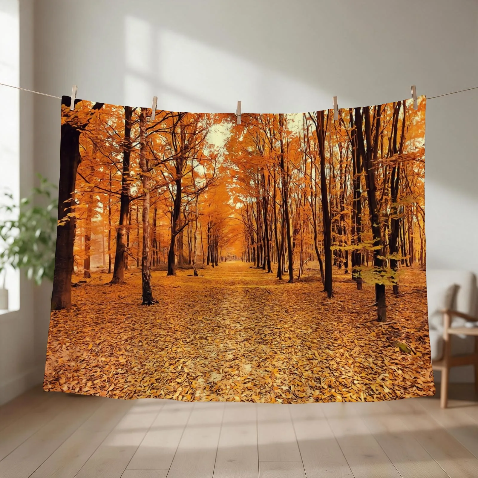 Landscape Forest Trail Autumn Throw Blanket couch cozy soft plush fuzzy picnic outdoor blanket