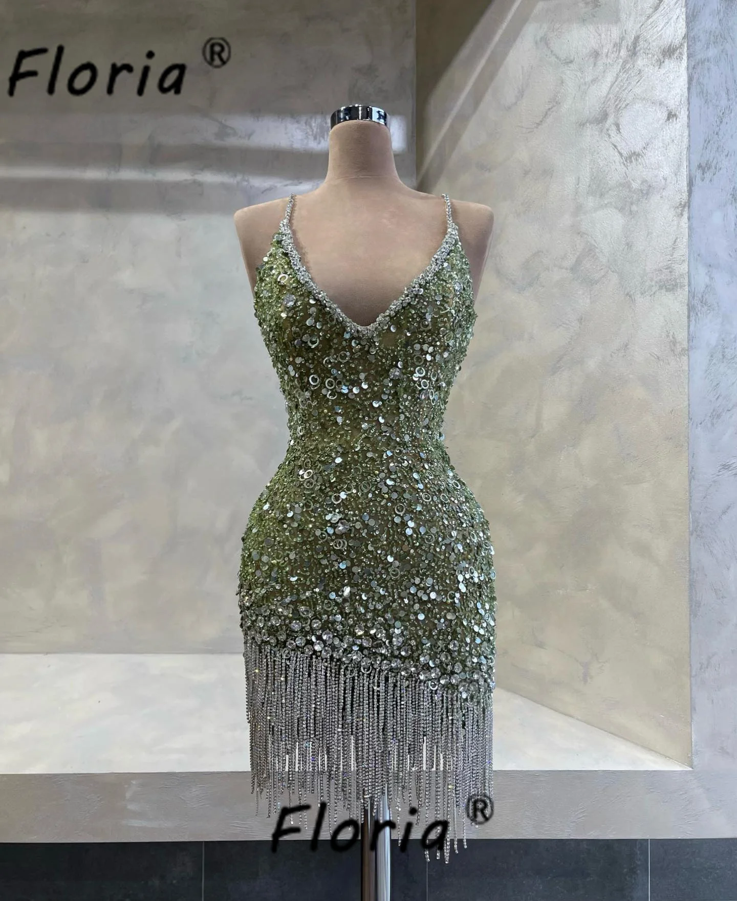 Green Sequined Cocktail Dress with Tassel Fringes Sparkly Beaded Short Prom Dresses vestidos para eventos especiales Homecoming