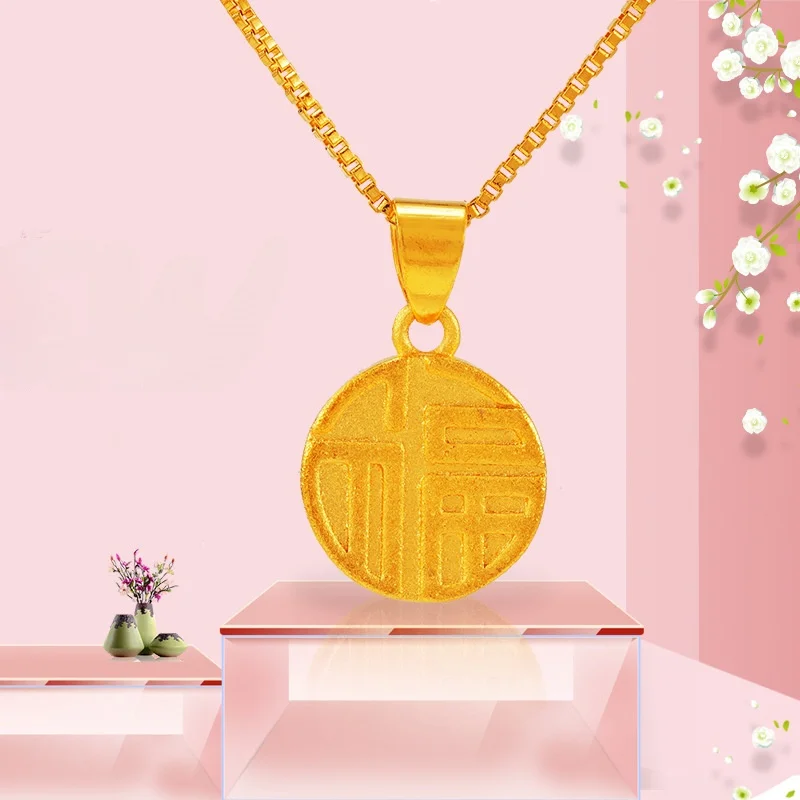 

Faionable Luxury Sand Gold Pendant Women's Simple 24K Gold Plated Copper Jewelry Ele Trendy Nelace Accory