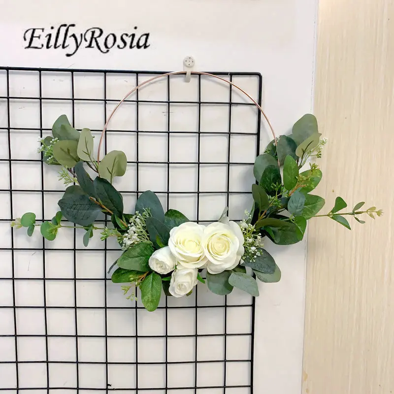 

EillyRosia Bridesmaid Flower Hoops Boho Customized Eucalyptus flowers Door Decorative Wreath Bridesmaid Bouquet Ring Design