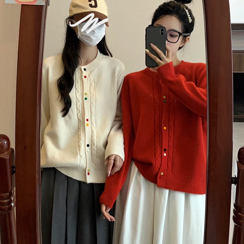 

Korean Sle Single Button Knitted Sweater ort Thin Long Sve irt Versatile Women's Outerwear Casual Simple De...