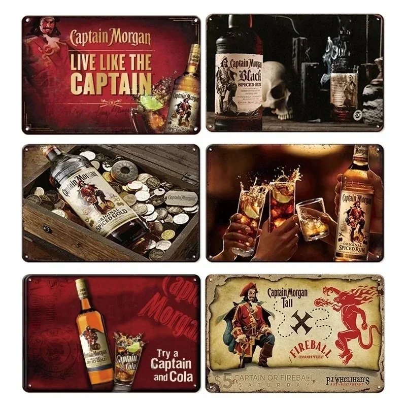 Vintage Drinking Rum Captain Morgan Tin Signs Posters Wall Decor Retro Metal Sign Havana Club Bacardi Kraken Plaque Bar Kitchen