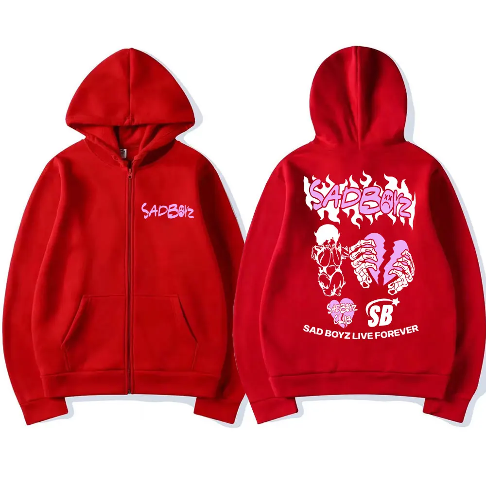 Junior H Sad Boyz Graphic Zip Up Hoodie World Tour Merch Men Women Aesthetic Harajuku Long Sleeve Fleece Oversized Hip Hop Coats