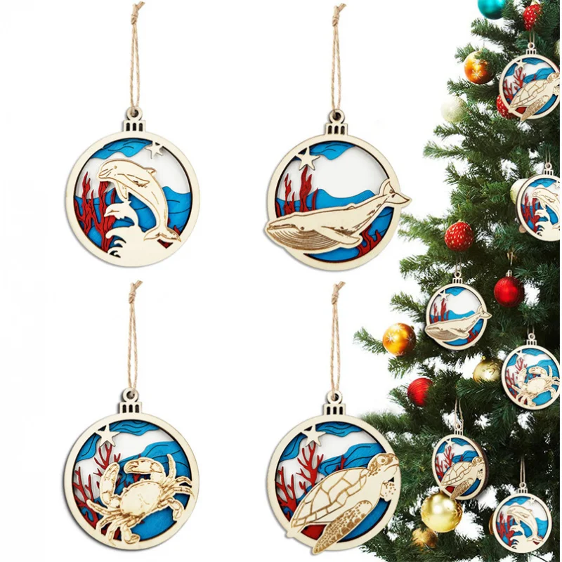 

High Quality Sea Animal Turtle Crab Dolphin Shark Ornaments Christmas Tree Decoration Multi-Layer Custom Christmas Ornaments