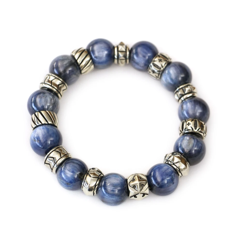 925 Sterling Silver Accessory 13.5mm Round Beads Kyanite Gemstone Bracelet TA477