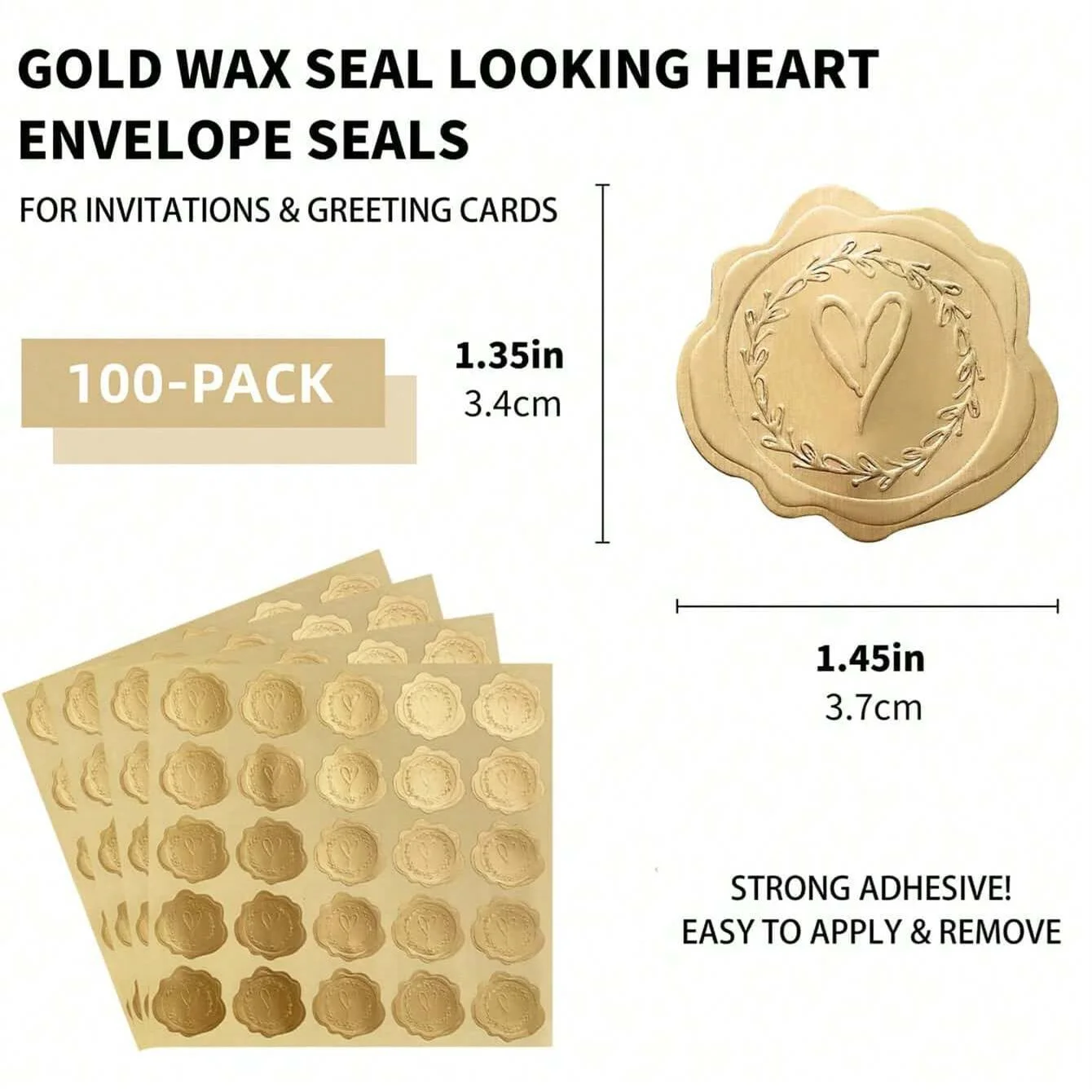 100 Stück goldgeprägte Wachssiegel-Umschlagstäbchen, Ersatz für Wachssiegel, für Grußkarten, Geschenkdekoration – Detail 1