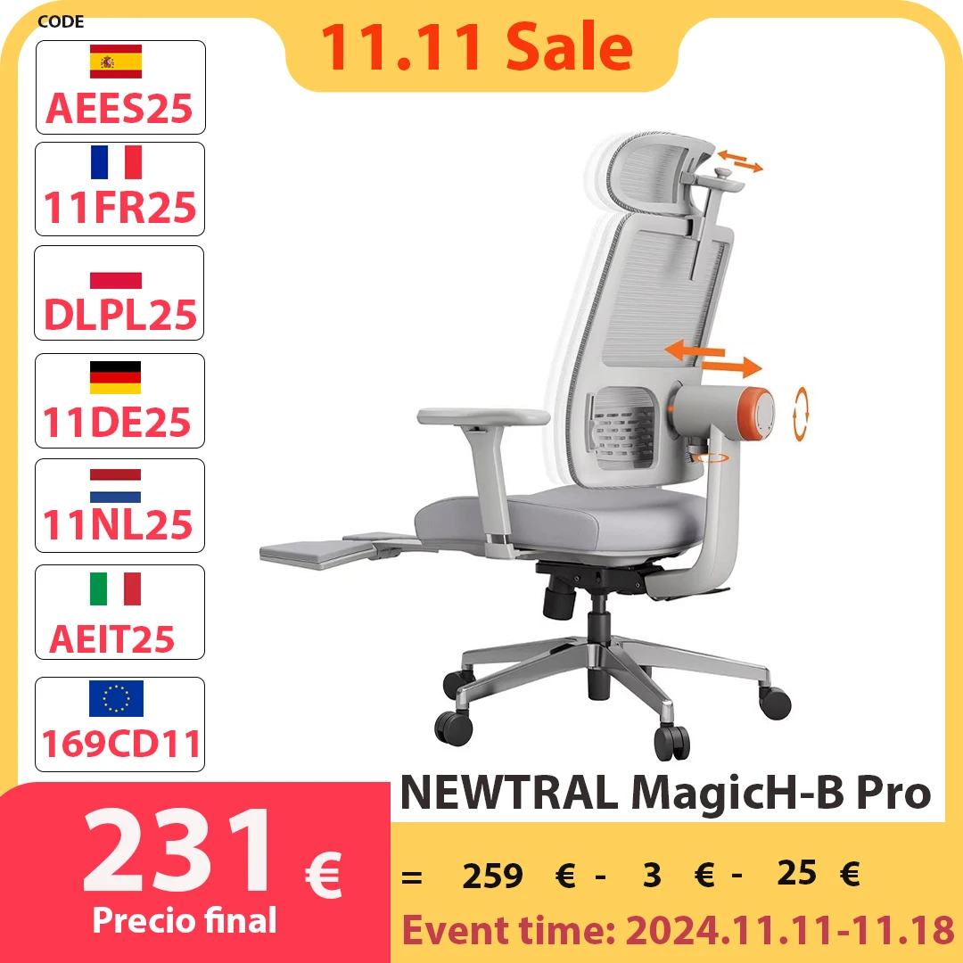 Newtral Magich-B Pro ergonomischer Stuhl mit Fuß stütze Auto-Follow Rückenlehne Kopfstütze adaptive untere Rückens tütze verstellbare Armlehne