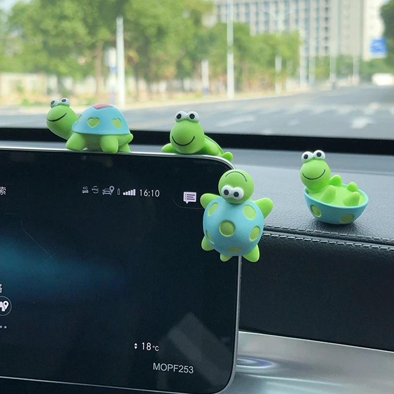 1/4Pcs Car Turtle Ornament Car Dashboard Rearview Mirror Cartoon Resin Animal Ornaments Mini Turtle DIY Decoration Accessories