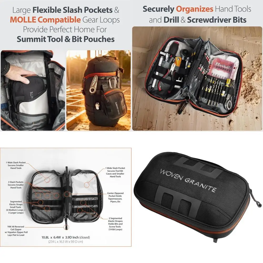 

Medium Red Woven Granite Summit M Origami Tool & Bit Pouch with 7 Slash and 2 Zip Pockets, 70 Elastic Straps for Tool & Bit Orga