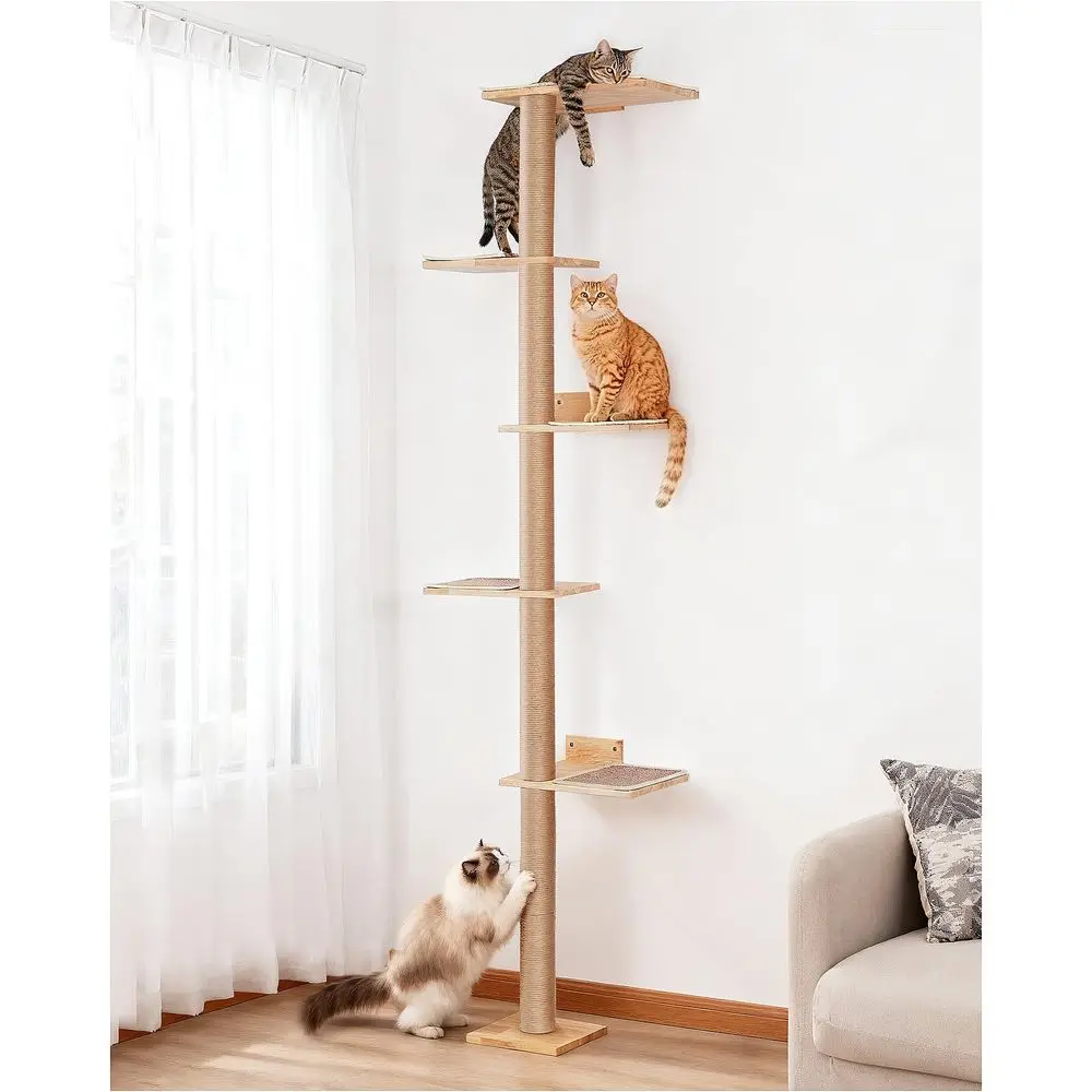 

80inch Wall Mounted Cat Tree, 15.8in Top Perch Bed for Large Adult Cats, Adjustable Cat Shelves Floor to Ceiling for Scratch, C