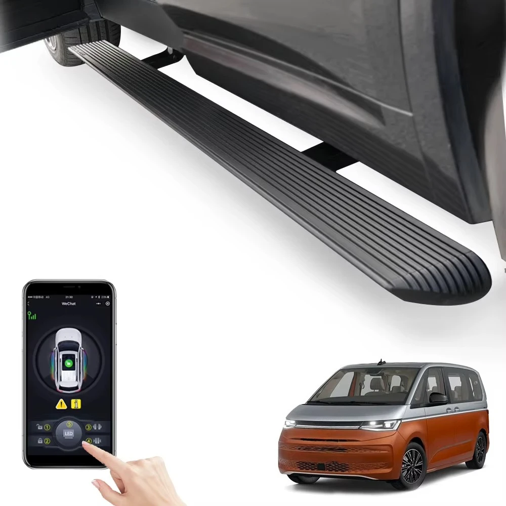 WEIJIA LED Electric Retractable Side Steps IP67 Waterproof Anti-Pinch Aluminum Running Boards Fit VW Multivan