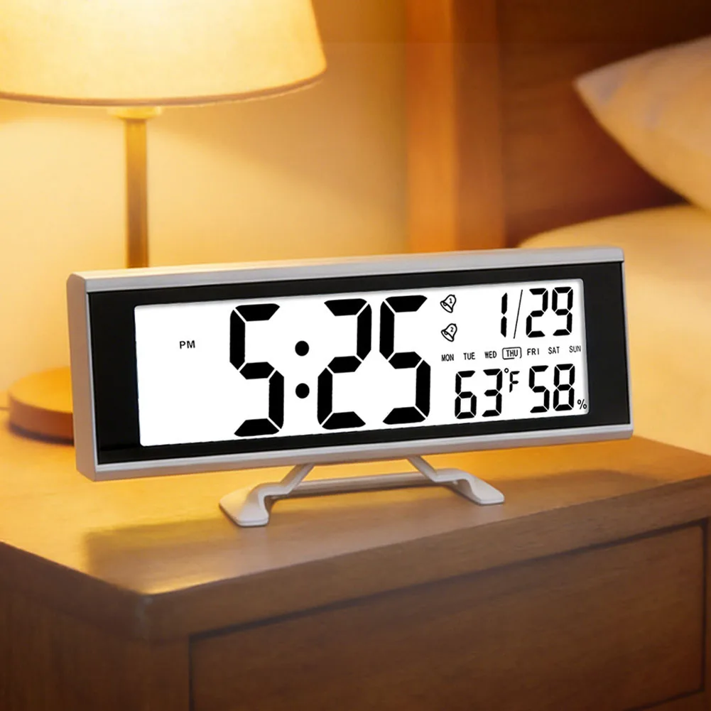 Smart Digital Clock with Touch Screen Snooze Temperature Humidity Sensor Calendar Display for Home Office Bedroom Use