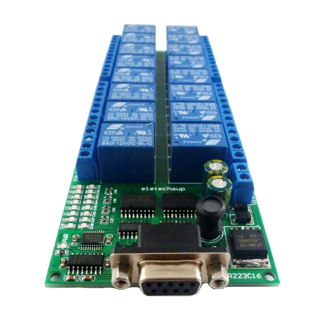 DC 12V Serial Port 16ch DB9 UART RS232 Relay Module for PLC PC Com 3D Printer LED Home lighting Motor