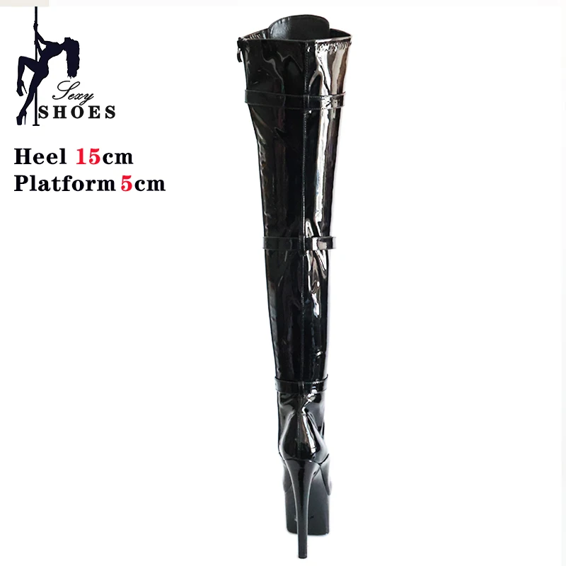 Nuove scarpe fetish punk Stivali sopra il ginocchio Stivali lunghi con plateau spogliarellista con tacco ultra alto 15 cm Stivali moderni da pole dance da donna