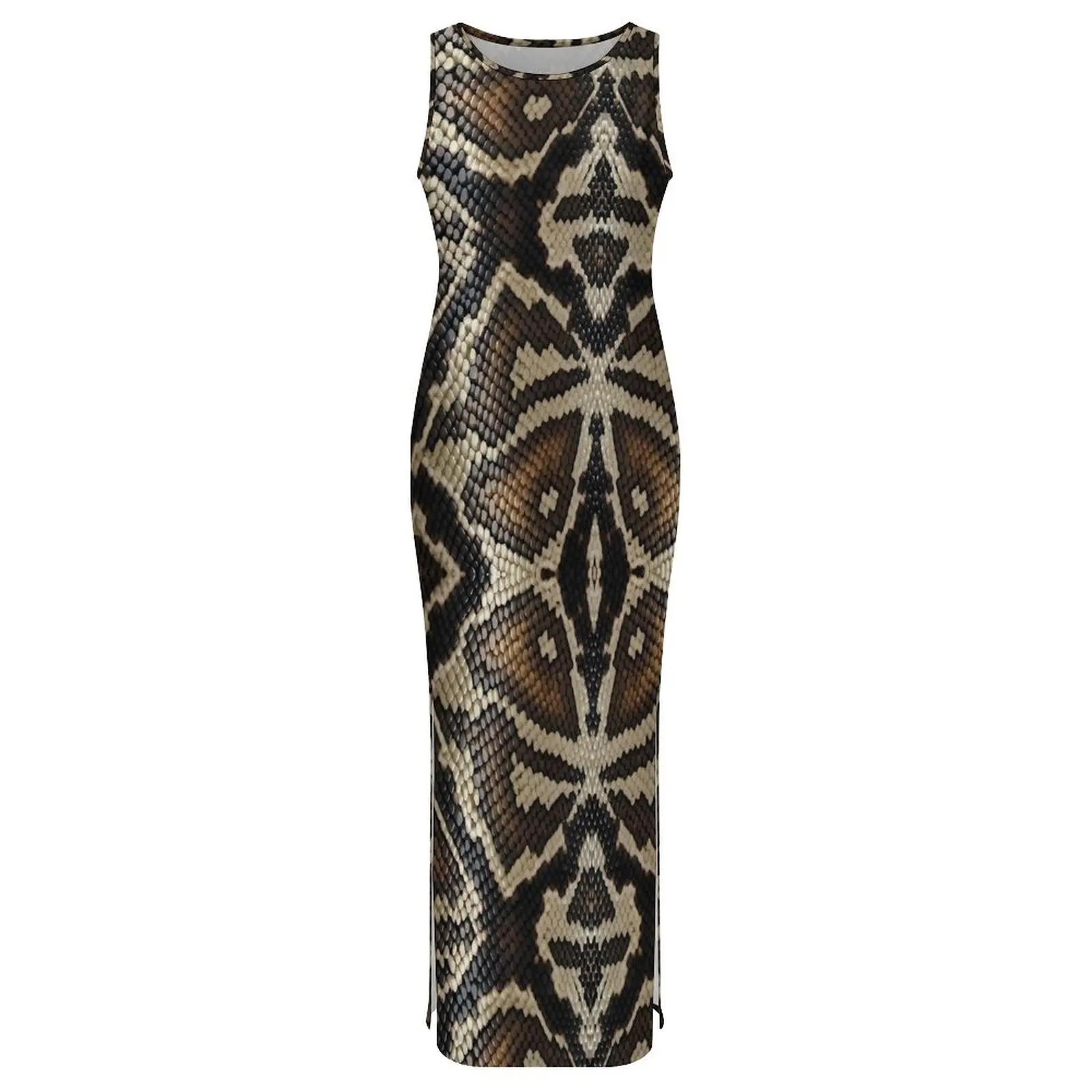 SnakeSkin 드레스 민소매 빈티지 프린트 슬림 섹시한 맥시 드레스 여름 미적 디자인 Bodycon 드레스 빅 사이즈 3XL 4XL