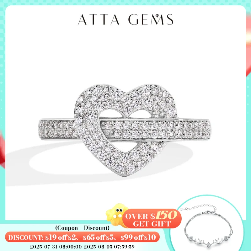 

ATTAGEMS DVVS1 Full Moissanite Ring 925 Sterling Silver 18K Gold Plated Heart Shape For Women Holiday Classic Gifts Fine Jewelry