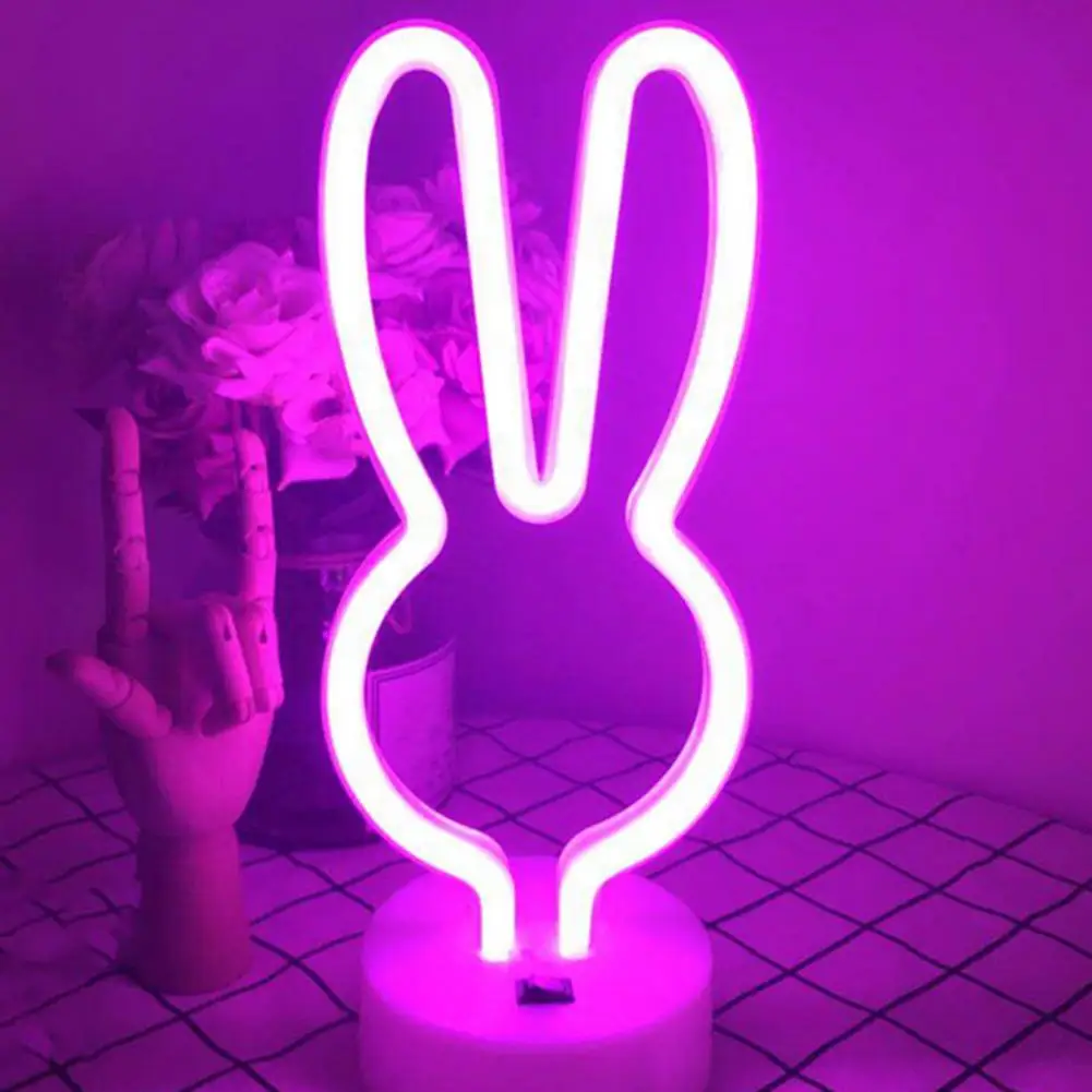 Party Decoration Whimsical Themed Led Neon Lights Flamingo Rabbit Shaped Desktop Decor Usb/battery Operated Lamps for Creative