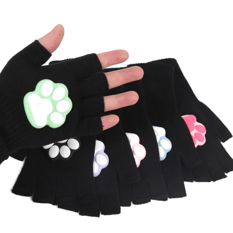 Harajuku Y2k Women Girls 3D Cat Pad Paw Gloves Black Punk Streetwear Mittens Cool Fingerless Gloves Punk Gothic Short Arm Warmer