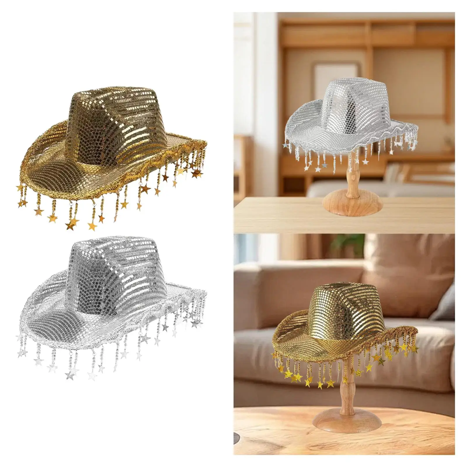 قبعة رعاة البقر للنساء شرابة راعية البقر قبعة الجاز قبعة للحزب هدية صور الدعائم