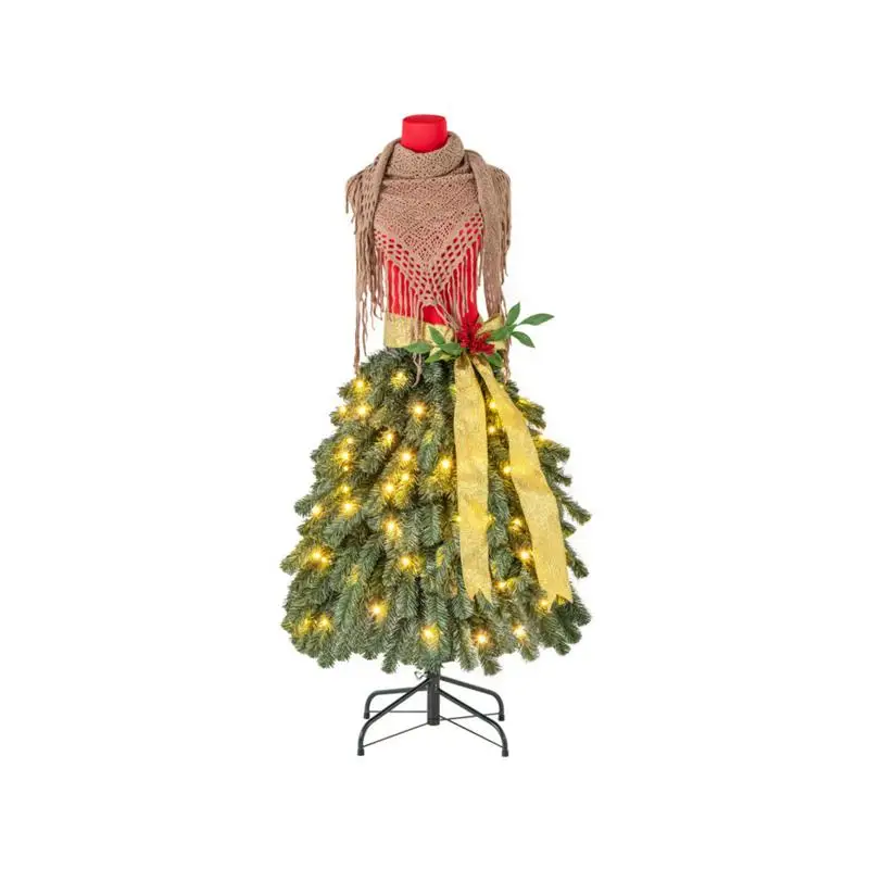 

Платье-рождественская елка с предварительной подсветкой длиной 5 футов для праздничного дисплея