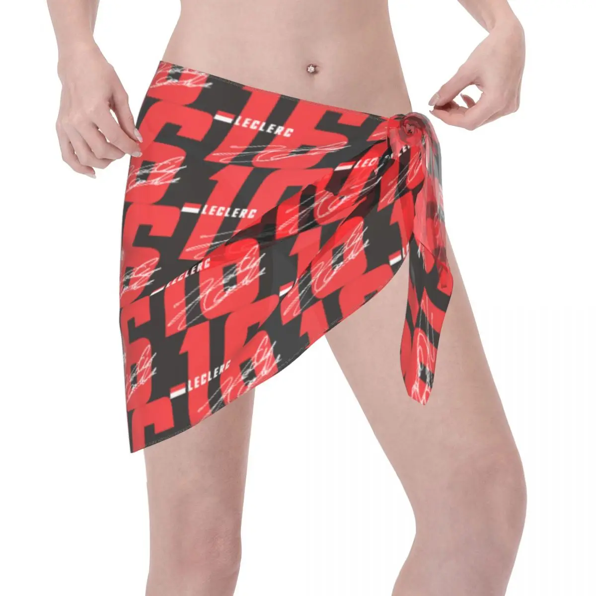 Benutzerdefinierte Charles Leclerc 16-Signatur-Zahlen-Badeanzug-Vertuschungen, bedruckte kurze Sarongs, Bikini-Wickel, transparente Sarong-Vertuschungen, Strand-Wickel