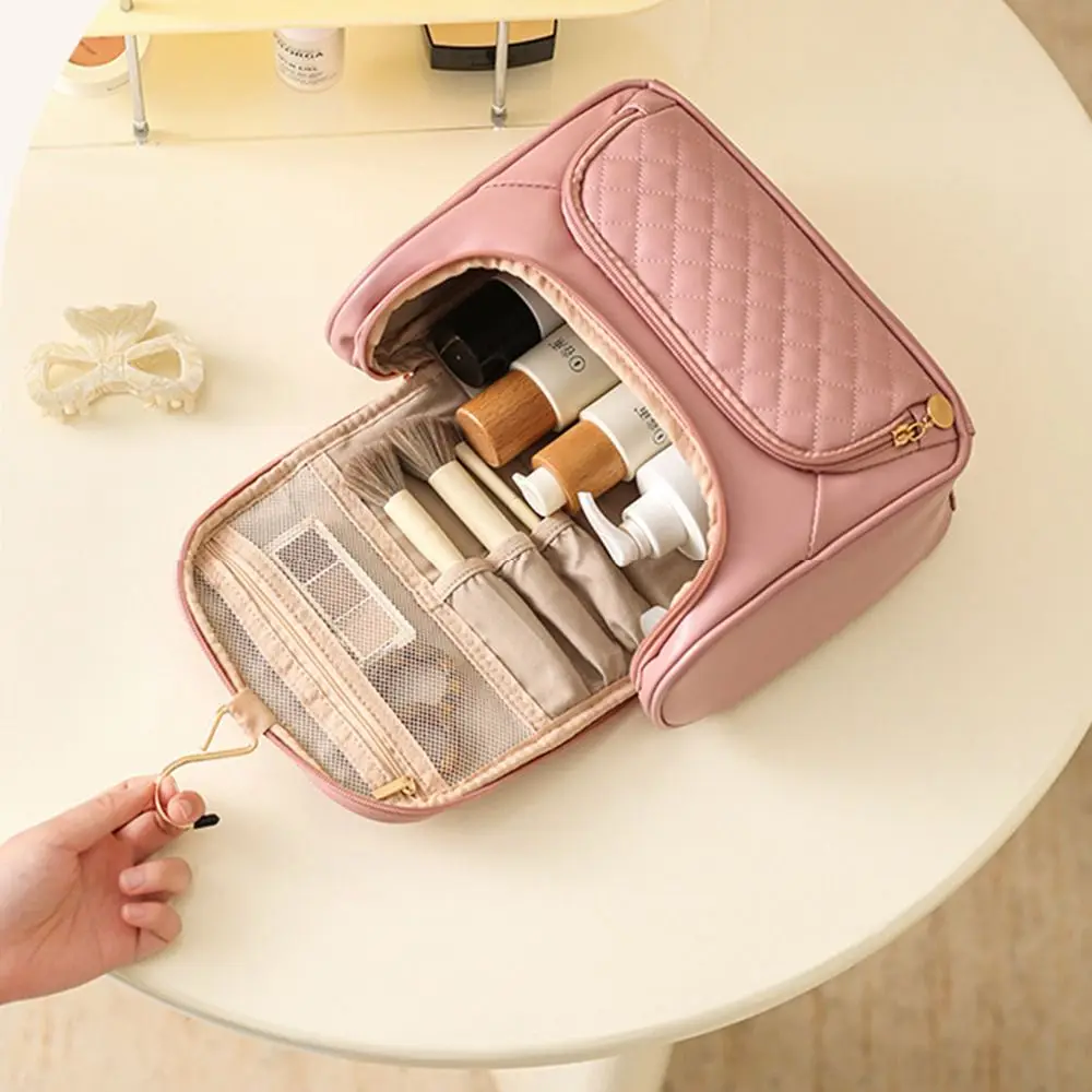 PU Leather Large Capacity Travel Washing Bag Waterproof Hanging Cosmetic Bag Portable Makeup Organizer Bathroom Toiletry Bag