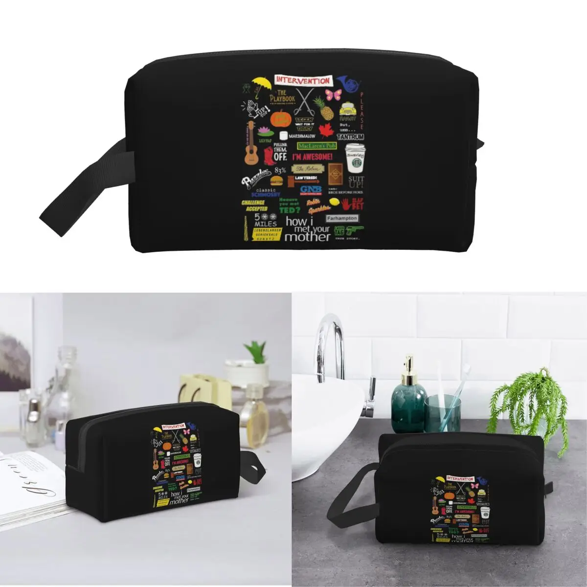How I Met Your Mother HIMYM TV Show Collage Makeup Bag Cosmetic Storage Dopp Kit Toiletry Cosmetic Bag for Women Beauty Travel