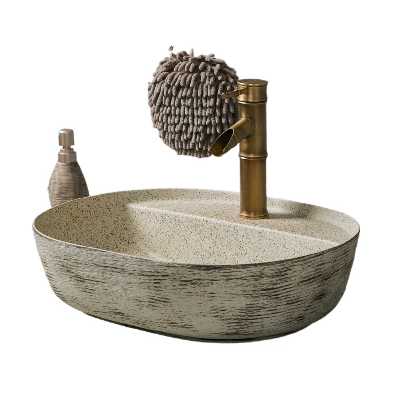 

Retro ceramic art table basin with hole wash basin household simple face wash bathroom balcony single basin