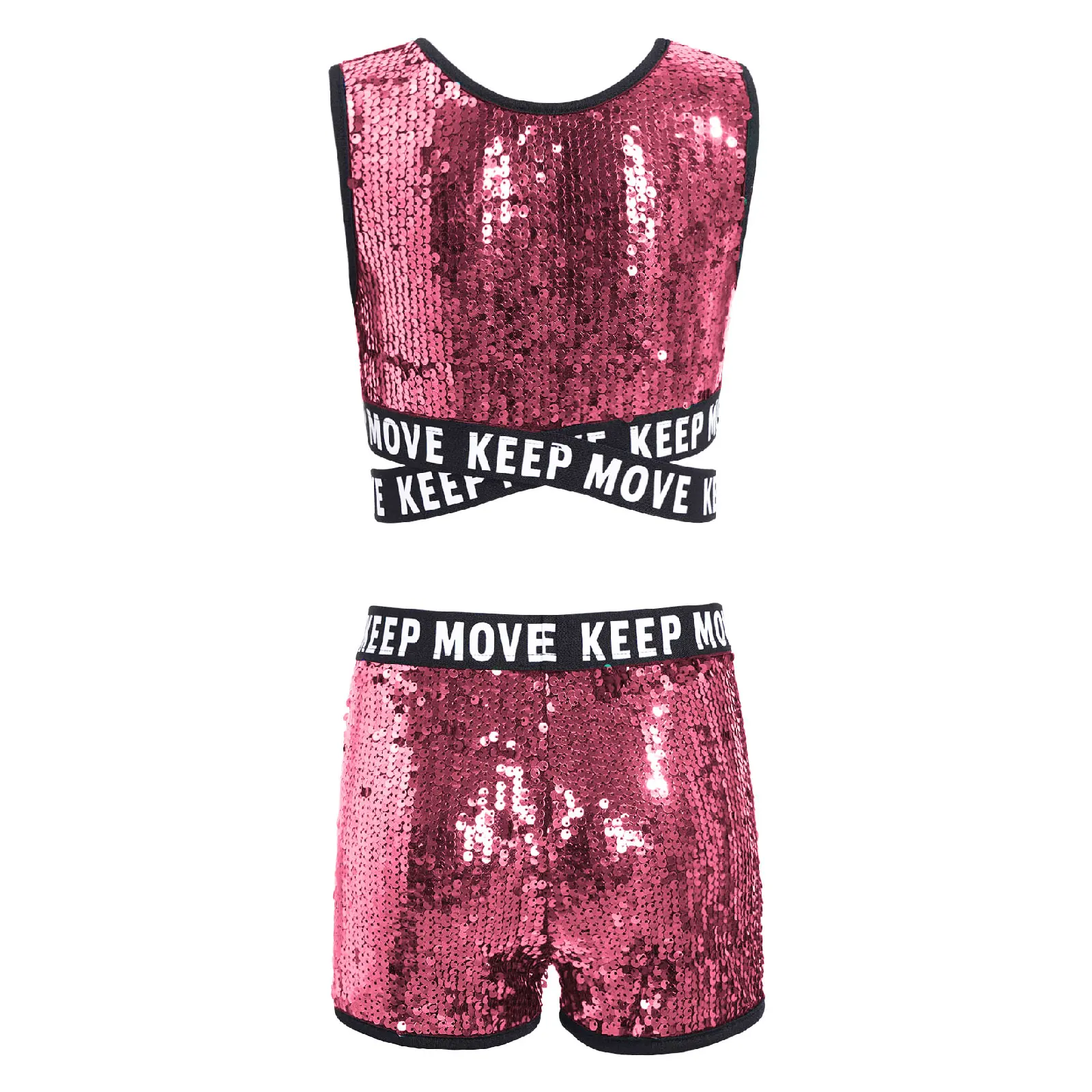 Kids Girls Sparkling Sequins Dance Suits Sleeveless Criss Cross Straps Crop Top with Shorts Stage Performance Dancewear