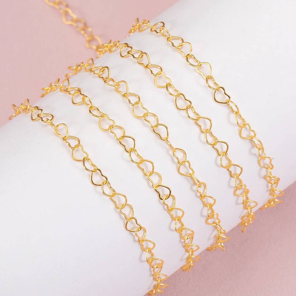 1-5Meter 3mm Love Heart Chain Silver Gold Color Copper Link Chains for Jewelry Making Bracelet DIY Women Necklace Components