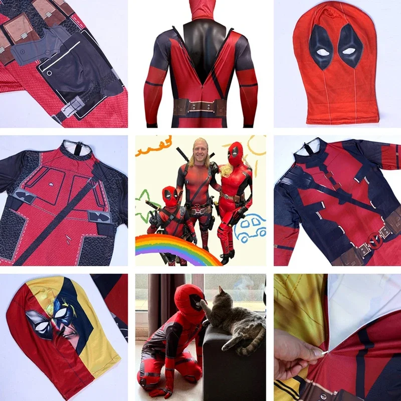 Disfraz de superhéroe MARVEL Deadpool para adultos y niños, mono de Cosplay de Halloween con accesorios, mochila, personaje de película # 1 # W
