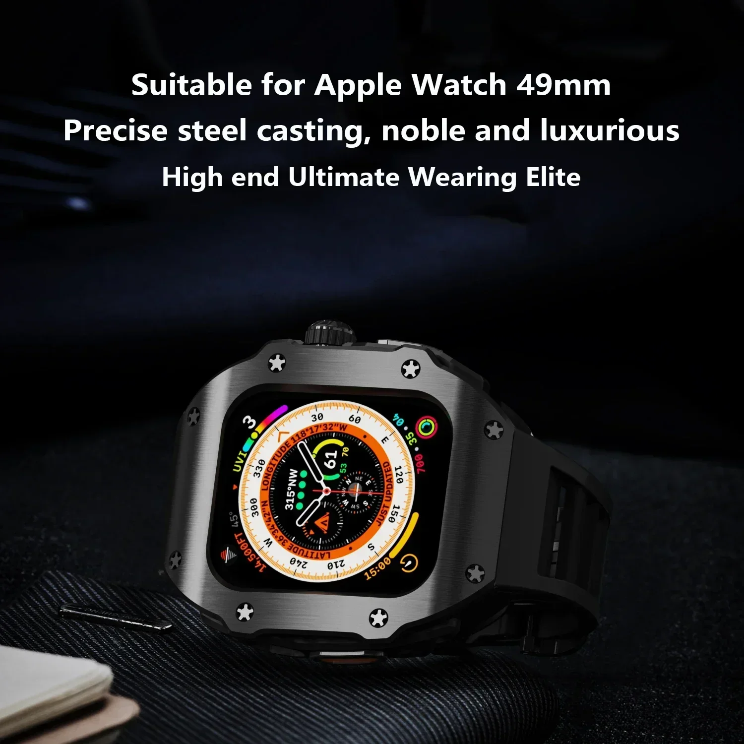 Stainless Steel Modification Kit For Apple Watch Ultra 2 1 49mm 9 8 7 6 5 4 SE 44MM 45MM Case Sport Band iWatch Rubber Refit Mod