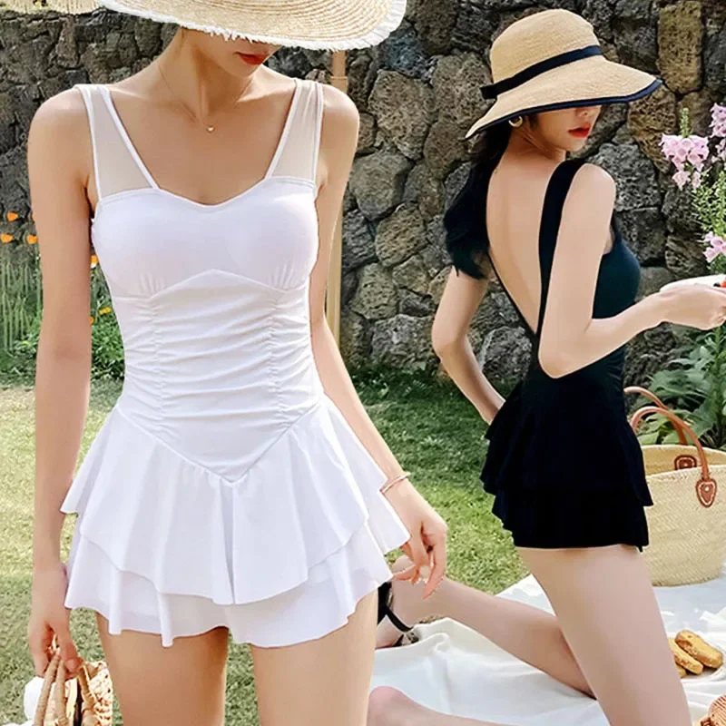 

Women One-piece Solid Color Swimsuit Sexy Backless Slim Fit Swimwear Seaside Vacation Beachwear Lady Hot spring swimming suit