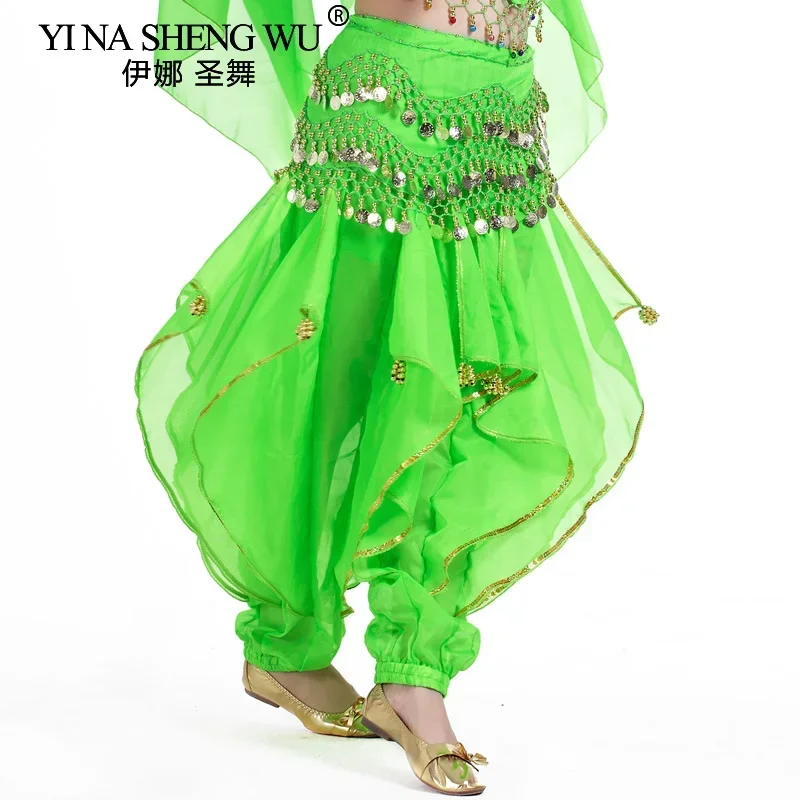 Calças de dança do ventre chiffon lanterna tribal desempenho bottoms traje de halloween calças giratórias para mulher menina (cinto não incluído)